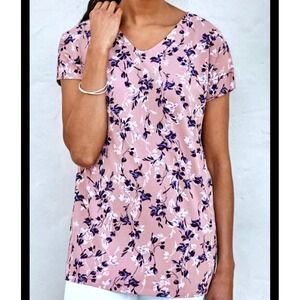 J. Jill Wearever Collection Mauve Floral Print V Neck Top Size Medium jjill